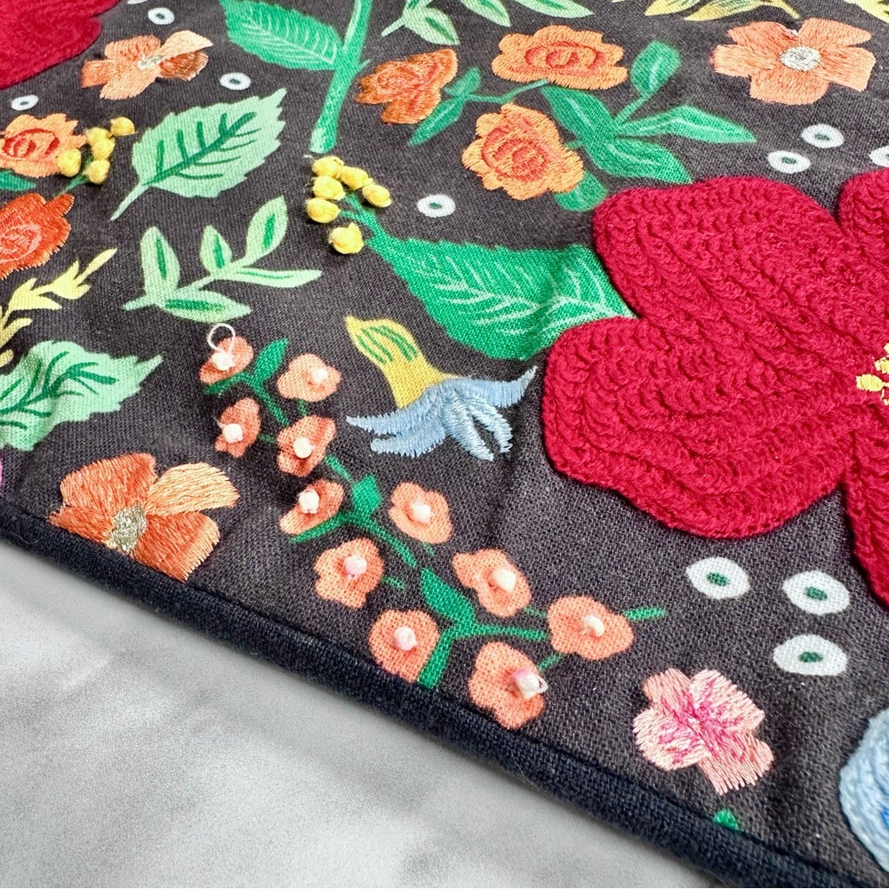 Anthropologie Rifle Paper Co. x Loloi Embroidered Wild Roses Pillow Cover- Black - Picture 4 of 6